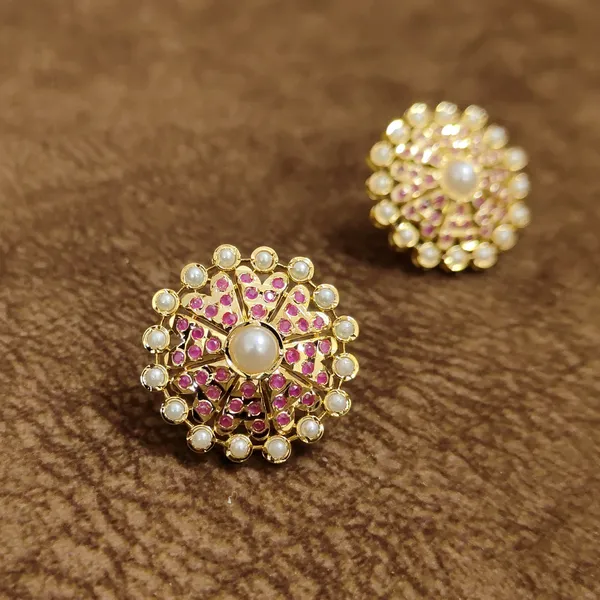 Ruby_Pearl_Floral_Stud_Earrings_–_Traditional_Designer_Artificial_Jewellery