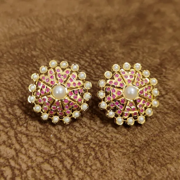 Ruby_Pearl_Floral_Stud_Earrings_–_Traditional_Designer_Artificial_Jewellery
