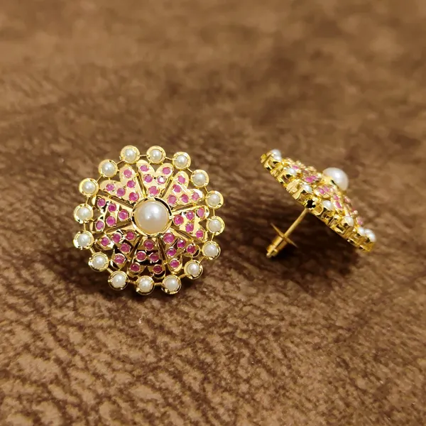Ruby_Pearl_Floral_Stud_Earrings_–_Traditional_Designer_Artificial_Jewellery