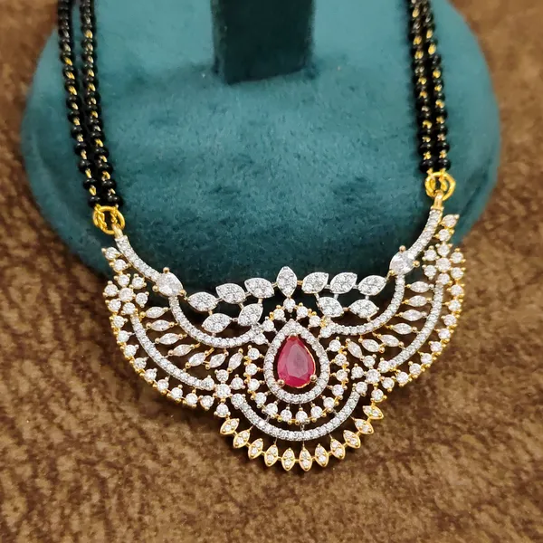 Ruby_Red_Teardrop_Diamond_Black_Beads_Mangalsutra_Set_with_Earrings