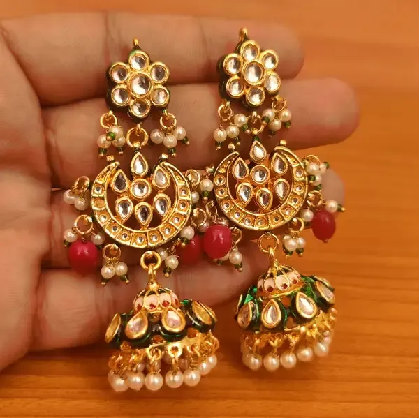Ruby_&_Emerald_Kundan_Meenakari_Jhumka'S_For_Women