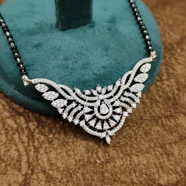 Silver_Plated_Diamond_Teardrop_Leaf_Black_Beads_Mangalsutra_Set_with_Earrings