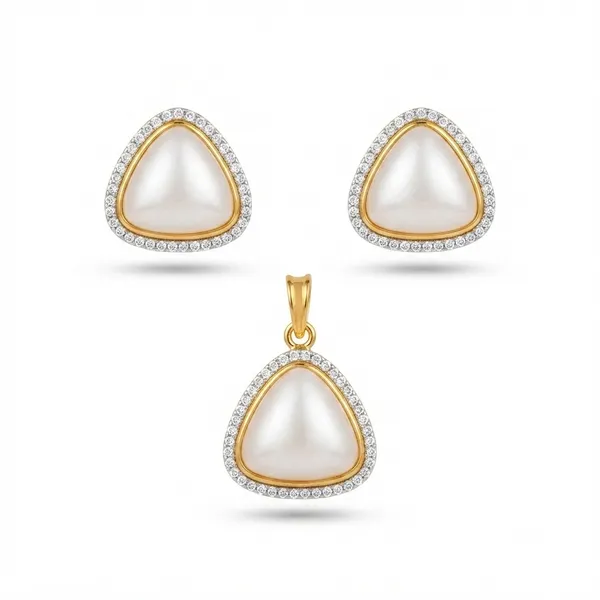 TRIANGLE_SHAPED_AD_GOLD_PLATED_SHELL_PEARL_PENDANT_SET