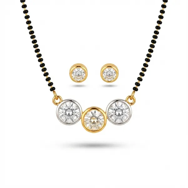 American_Diamond_Mangalsutra_Set_|_Delicate_Gold-Plated_Pendant_&_Stud_Earrings