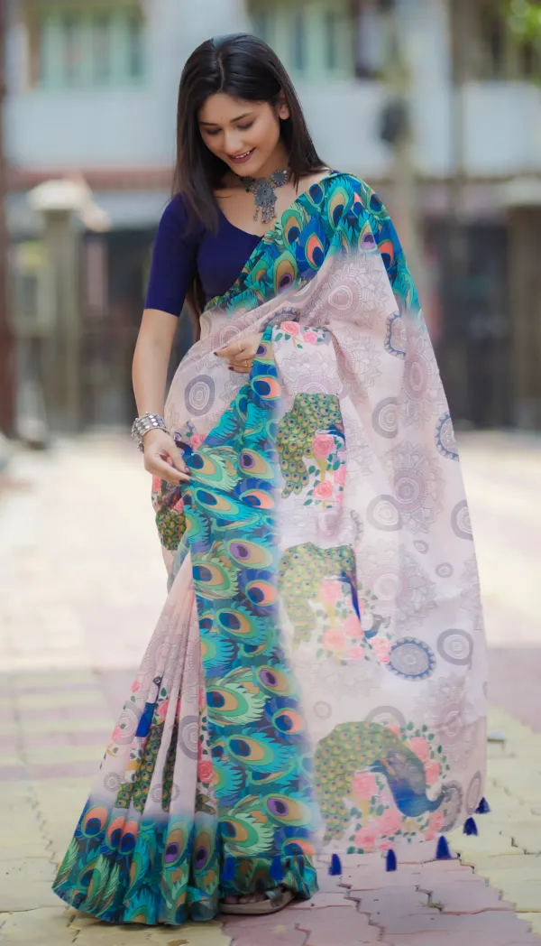 White_Linen_Saree_with_Digital_Print_and_Unstitched_Blouse_Piece