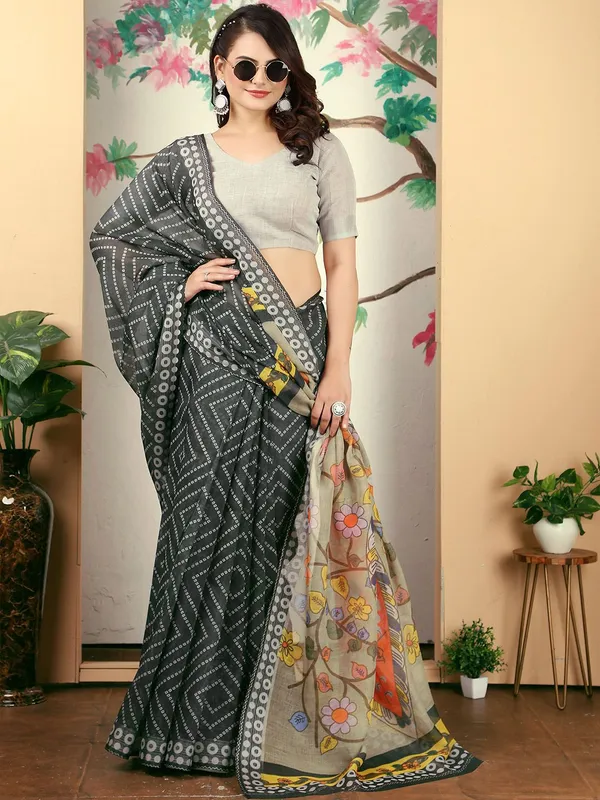 Black_Linen_Digital_Print_Kalamkari_Saree_with_Unstitched_Blouse_Piece