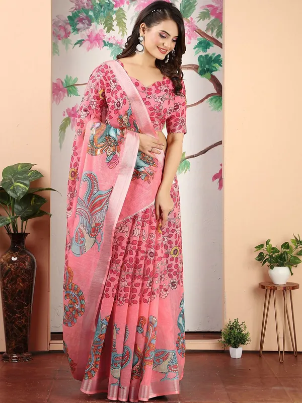 Pink_Linen_Saree_with_Silver_Zari_Border_and_Unstitched_Blouse_Piece
