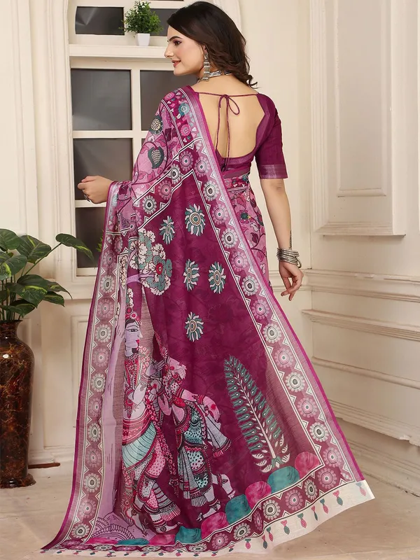 Kalamkari_Digital_Print_Linen_Saree_With_Unstitched_Blouse_Piece