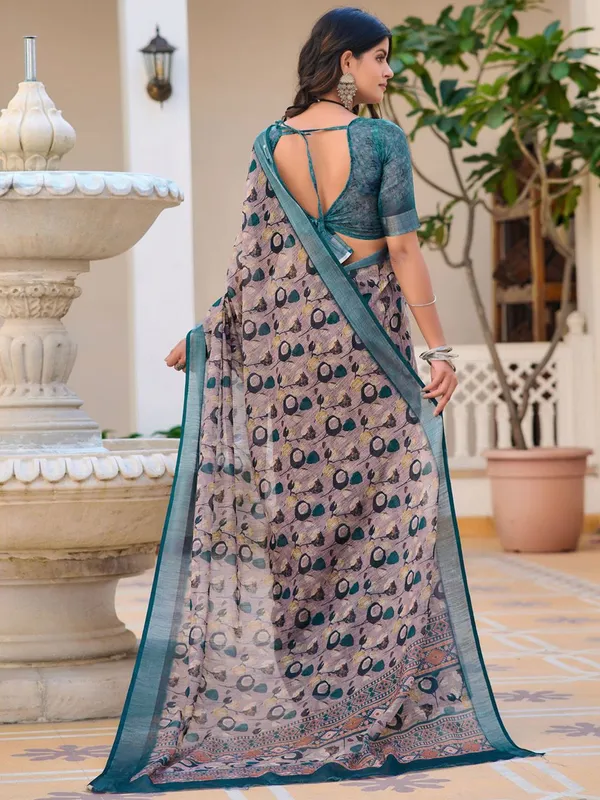 Elegent_Linen_Digital_Print_Sari_With_Unstitched_Blouse_Piece
