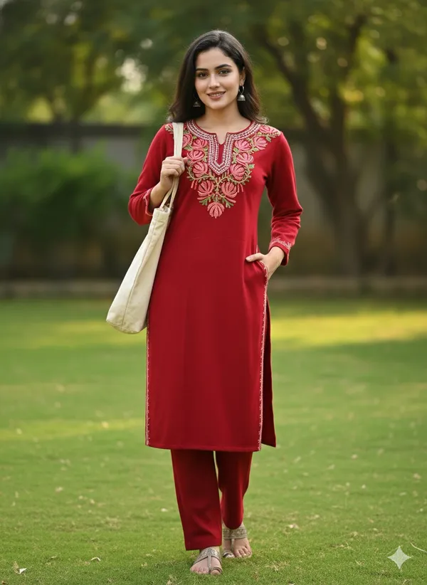 MHIZHA_Woolen_Knitted_Kurta_with_Kashmiri_Embroidery_&_Pockets_(Only_Kurta)