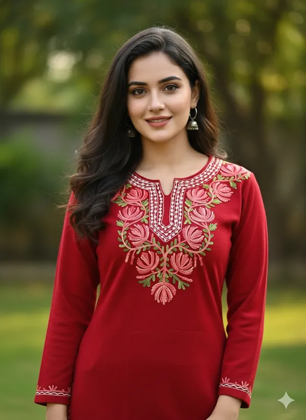 MHIZHA_Woolen_Knitted_Kurta_with_Kashmiri_Embroidery_&_Pockets_(Only_Kurta)