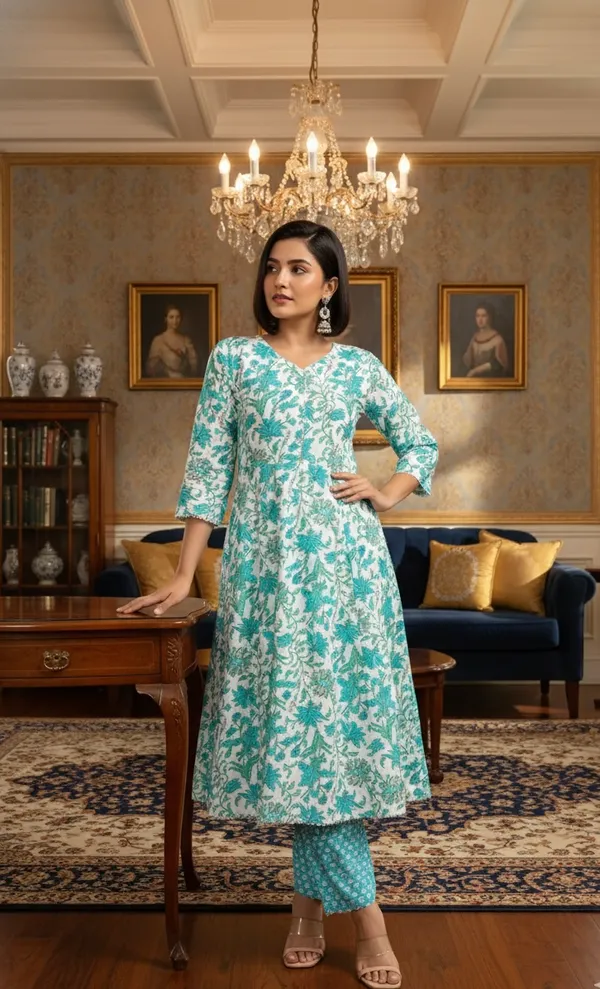 MHIZHA_Cotton_A-Line_Kurta_with_Palazzo_Set