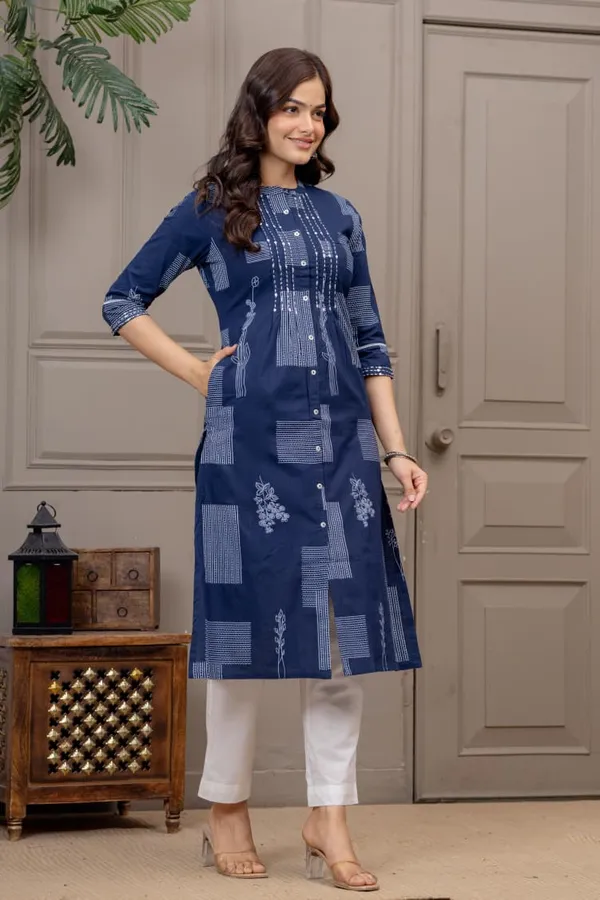 MHIZHA_Pure_Cotton_Kurti_with_Handwork_–_Elegant_Office_&_Casual_Wear