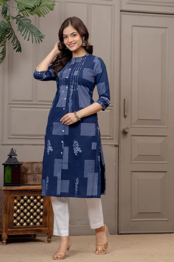 MHIZHA_Pure_Cotton_Kurti_with_Handwork_–_Elegant_Office_&_Casual_Wear