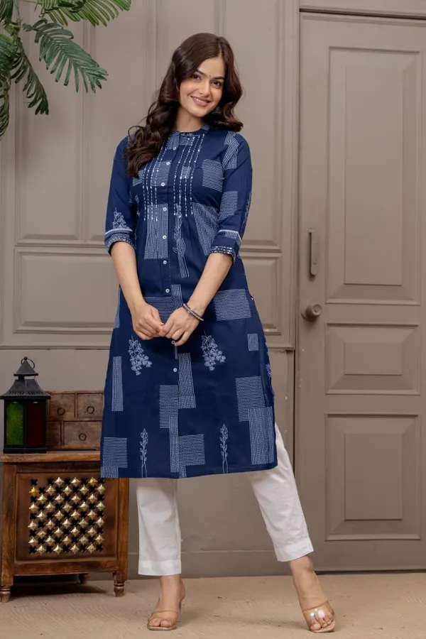 MHIZHA_Pure_Cotton_Kurti_with_Handwork_–_Elegant_Office_&_Casual_Wear