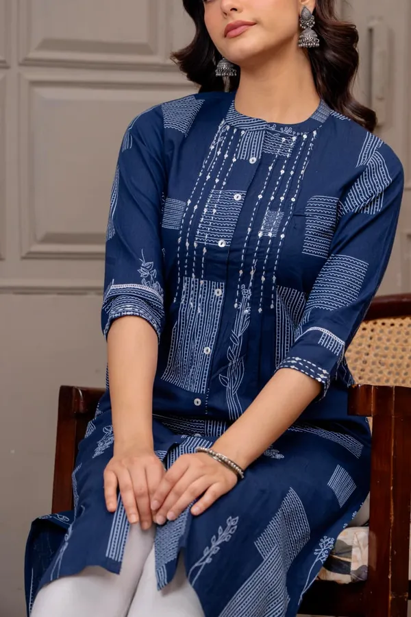 MHIZHA_Pure_Cotton_Kurti_with_Handwork_–_Elegant_Office_&_Casual_Wear