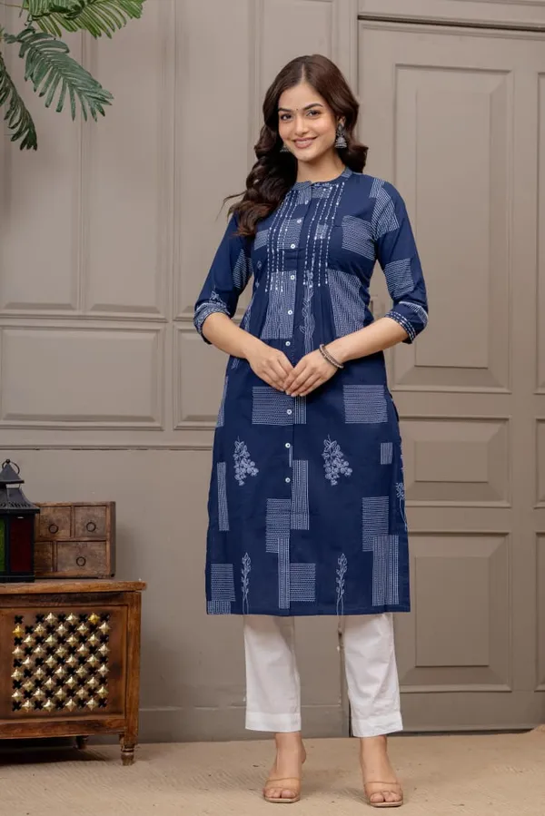 MHIZHA_Pure_Cotton_Kurti_with_Handwork_–_Elegant_Office_&_Casual_Wear