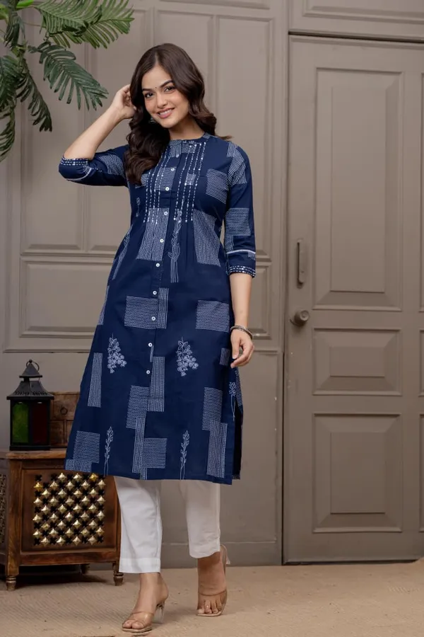 MHIZHA_Pure_Cotton_Kurti_with_Handwork_–_Elegant_Office_&_Casual_Wear
