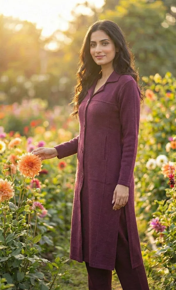 MHIZHA_Women_Woolen_Knitted_Coat_Style_Kurta_with_Matching_Pants