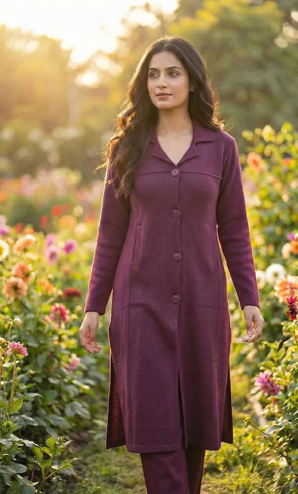 MHIZHA_Women_Woolen_Knitted_Coat_Style_Kurta_with_Matching_Pants