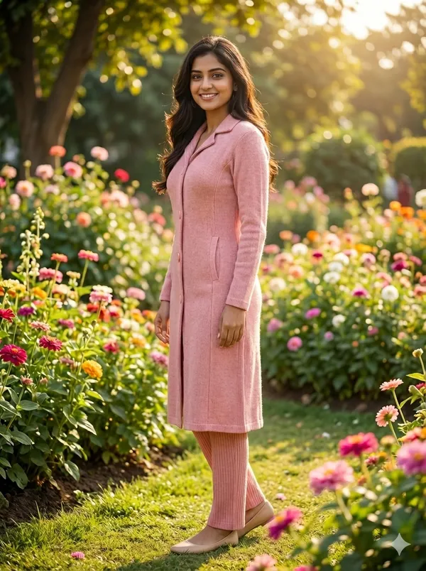 MHIZHA_Woolen_Knitted_Coat-Style_Kurta_Pant_Set_with_Pockets