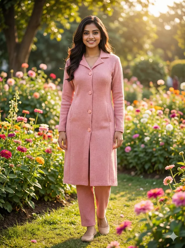 MHIZHA_Woolen_Knitted_Coat-Style_Kurta_Pant_Set_with_Pockets