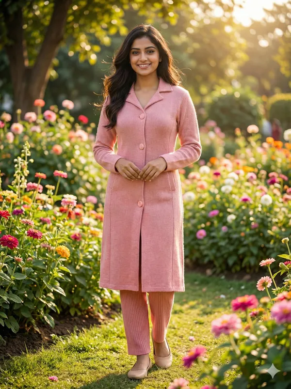 MHIZHA_Woolen_Knitted_Coat-Style_Kurta_Pant_Set_with_Pockets