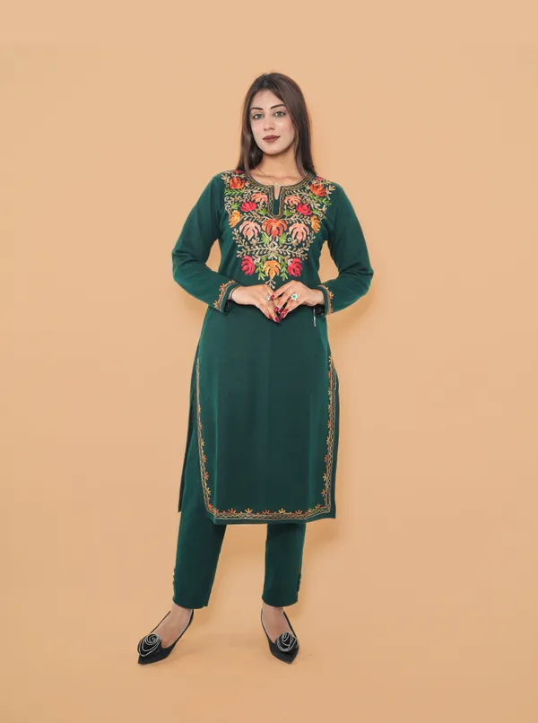MHIZHA_Woolen_Knitted_Kurta_with_Kashmiri_Embroidery_&_Pockets_(Only_Kurta)