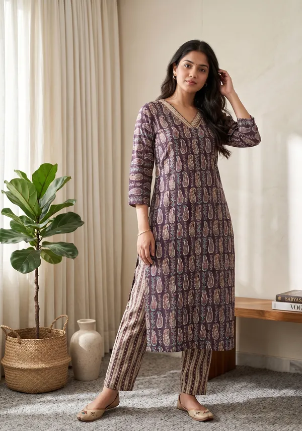 Katha_Cotton_Printed_V-Neck_Kurta_Pant_Set