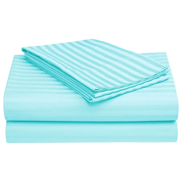 220TC_Satin_Stripes_Combo_of_8_Pcs_Diwan_Set_Covers_and_Double_Bed_Bedsheet_with_2_Pillow_Covers_-_Light_Blue