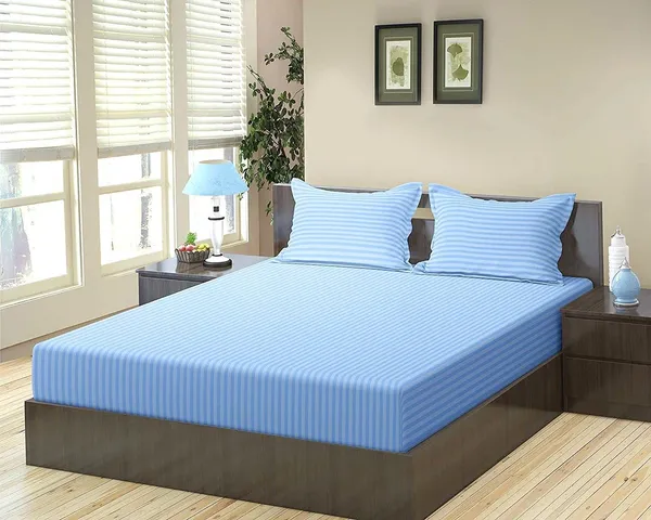 220TC_Satin_Stripes_Combo_of_8_Pcs_Diwan_Set_Covers_and_Double_Bed_Bedsheet_with_2_Pillow_Covers_-_Light_Blue