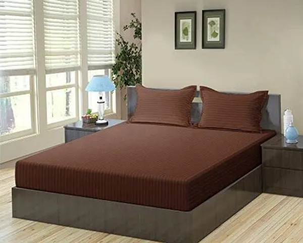 220TC_Satin_Stripes_Combo_of_8_Pcs_Diwan_Set_Covers_and_Double_Bed_Bedsheet_with_2_Pillow_Covers_-_Brown