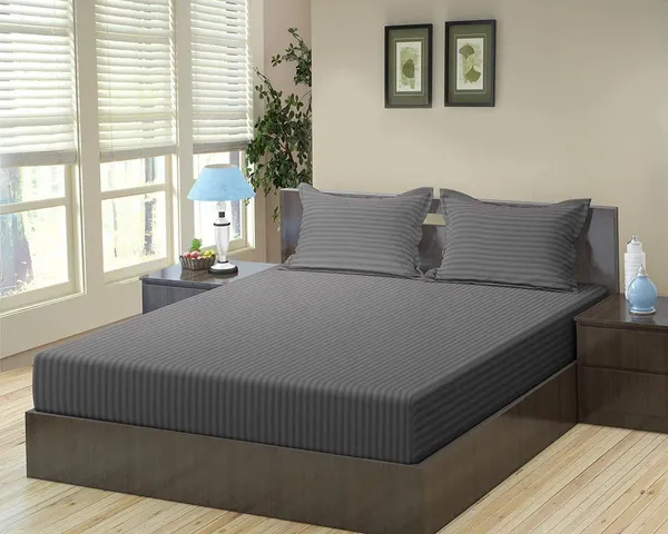220TC_Satin_Stripes_Combo_of_8_Pcs_Diwan_Set_Covers_and_Double_Bed_Bedsheet_with_2_Pillow_Covers_-_Grey