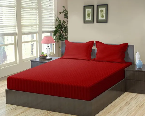 220TC_Satin_Stripes_Combo_of_8_Pcs_Diwan_Set_Covers_and_Double_Bed_Bedsheet_with_2_Pillow_Covers_-_Maroon