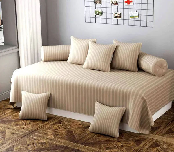 220TC_Satin_Stripes_Combo_of_8_Pcs_Diwan_Set_Covers_and_Double_Bed_Bedsheet_with_2_Pillow_Covers_-_Beige