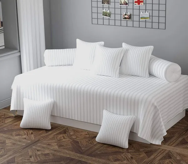 220TC_Satin_Stripes_Combo_of_8_Pcs_Diwan_Set_Covers_and_Double_Bed_Bedsheet_with_2_Pillow_Covers_-_White