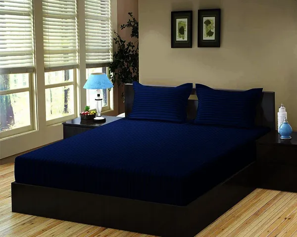 220TC_Satin_Stripes_Combo_of_8_Pcs_Diwan_Set_Covers_and_Double_Bed_Bedsheet_with_2_Pillow_Covers_-_Navy_Blue
