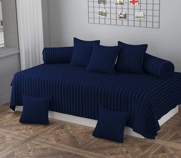 220TC_Satin_Stripes_Combo_of_8_Pcs_Diwan_Set_Covers_and_Double_Bed_Bedsheet_with_2_Pillow_Covers_-_Navy_Blue