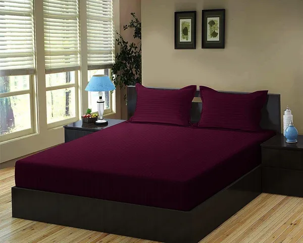 220TC_Satin_Stripes_Combo_of_8_Pcs_Diwan_Set_Covers_and_Double_Bed_Bedsheet_with_2_Pillow_Covers_-_Wine