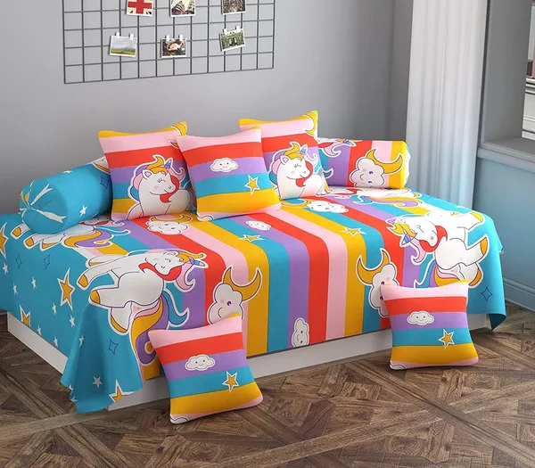 220TC_Combo_of_8_Pcs_Diwan_Set_Covers_and_Double_Bed_Bedsheet_with_2_Pillow_Covers_-_Multi7