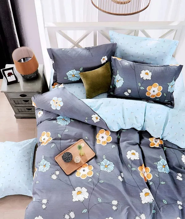 220TC_Heavy_Elastic_Fitted_100%_Cotton_Feel_Printed_King_Size_Double_Bed_Bedsheet_with_2_Pillow_Cover_(72"x78"_Upto_6"_Mattress)_Grey_Floral