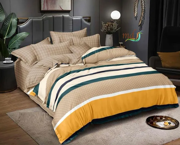 220TC_Premium_Elastic_Fitted_100%_Cotton_Feel_Printed_King_Size_Double_Bed_Bedsheet_with_2_Pillow_Cover_(72"x78"_Upto_6"_Mattress)_Lemon_Stripes