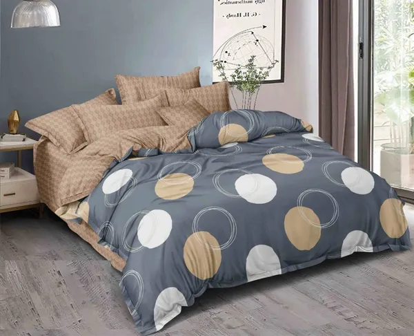 220TC_Premium_Elastic_Fitted_100%_Cotton_Feel_Printed_King_Size_Double_Bed_Bedsheet_with_2_Pillow_Cover_(72"x78"_Upto_6"_Mattress)_White_Grey