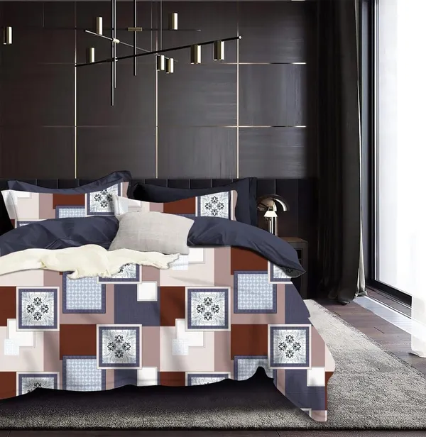 220TC_Heavy_Elastic_Fitted_100%_Cotton_Feel_Printed_King_Size_Double_Bed_Bedsheet_with_2_Pillow_Cover_(72"x78"_Upto_6"_Mattress)_Navy_Checks