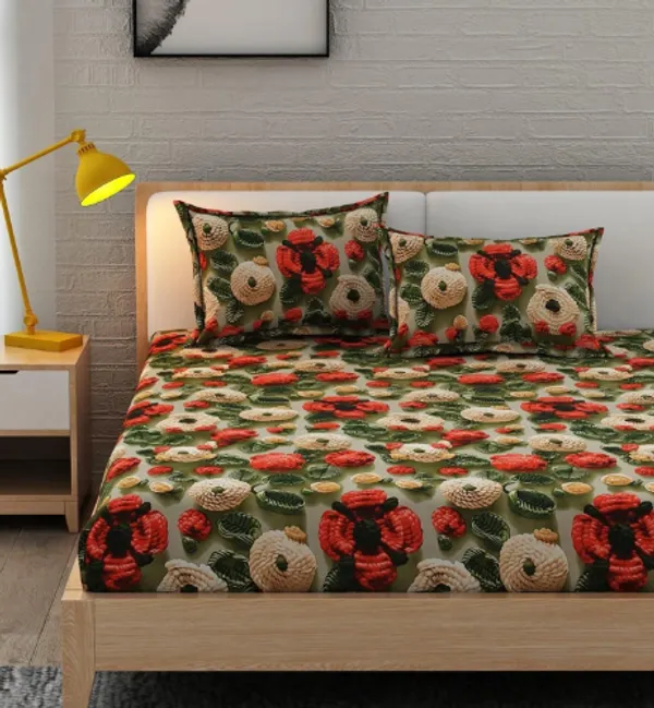 100%_PURE_COTTON_7D_Fitted_Elastic_Bedsheet_With_Two_Pillow_Covers_(72X78X_Upto_10_Inches)_&_360_Degree_Elasticated
