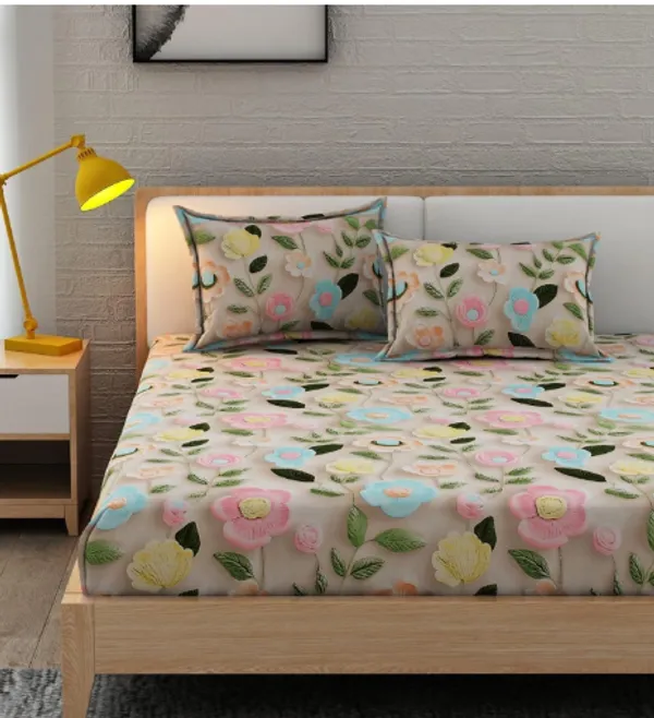 100%_PURE_COTTON_7D_Fitted_Elastic_Bedsheet_With_Two_Pillow_Covers_(72X78X_Upto_10_Inches)_&_360_Degree_Elasticated