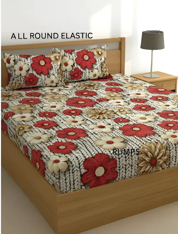 100%_PURE_COTTON_7D_Fitted_Elastic_Bedsheet_With_Two_Pillow_Covers_(72X78X_Upto_10_Inches)_&_360_Degree_Elasticated