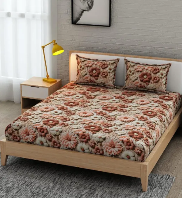 100%_PURE_COTTON_7D_Fitted_Elastic_Bedsheet_With_Two_Pillow_Covers_(72X78X_Upto_10_Inches)_&_360_Degree_Elasticated