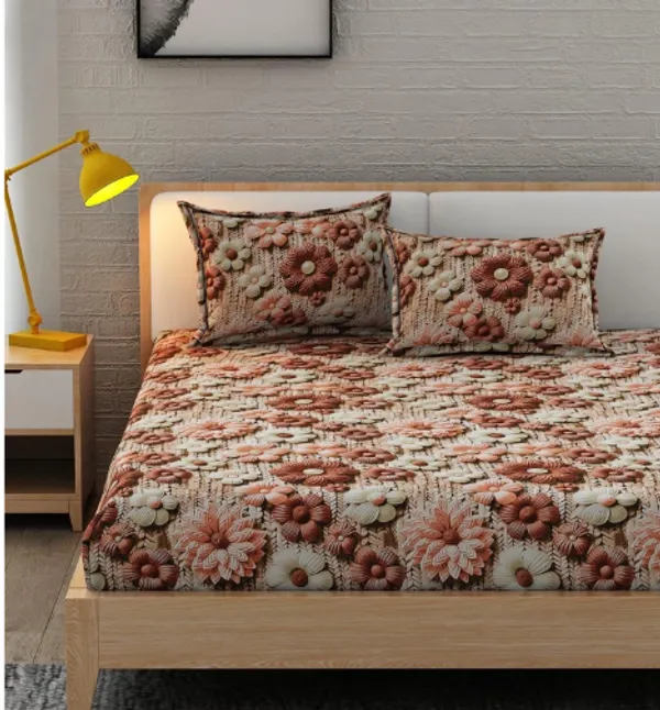 100%_PURE_COTTON_7D_Fitted_Elastic_Bedsheet_With_Two_Pillow_Covers_(72X78X_Upto_10_Inches)_&_360_Degree_Elasticated