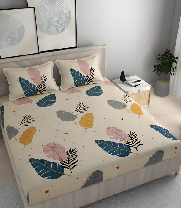 REAMISH_220_TC_Fitted_Elastic_Bedsheet_with_Two_Pillow_Covers_(72X78X_Up_to_10_Inches)_&_360_Degree_Elasticated